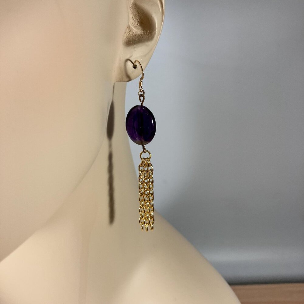 Handcrafted Amethyst Earrings with 14K GF Ear Wires - 2-1/2" Long